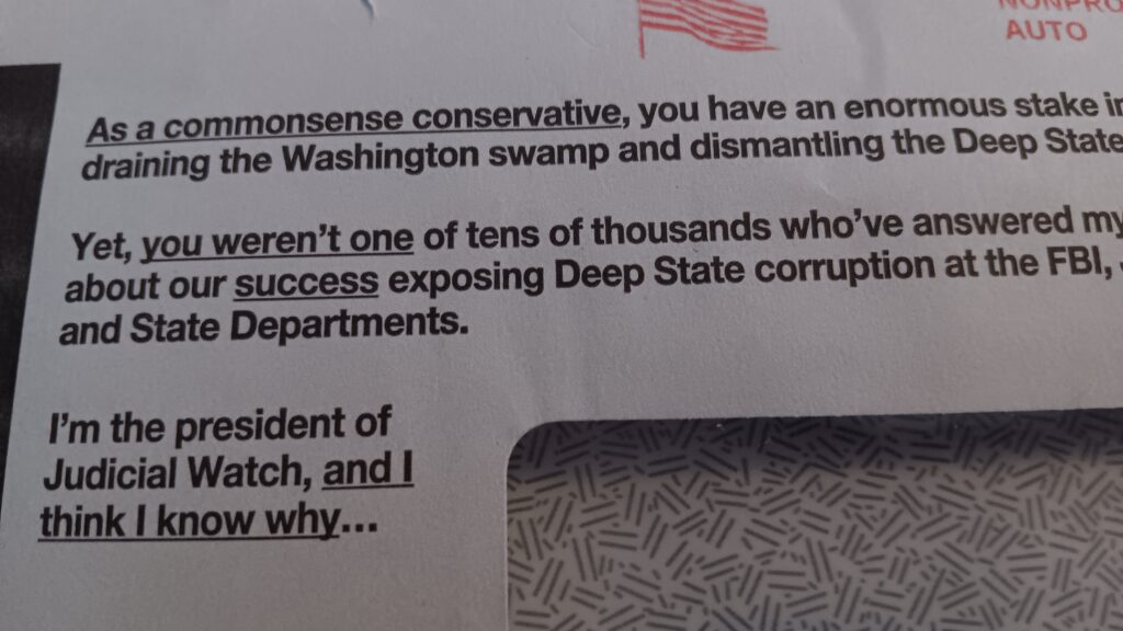 Envelope from Judicial Watch