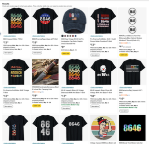 Screenshot of Amazon page showing various "86 46" merchandise