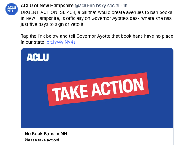 Bluesky screenshot from ACLU of New Hampshire