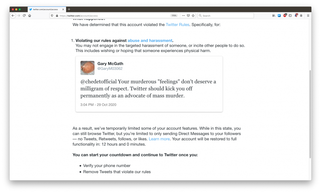 Twitter suspension screenshot