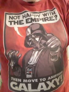Darth Vader saying: Not happy with the Empire? Then move to Another Galaxy