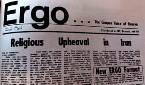 Partial front page of Ergo, Feb. 7, 1979. Top headline: "Religious Upheaval in Iran."